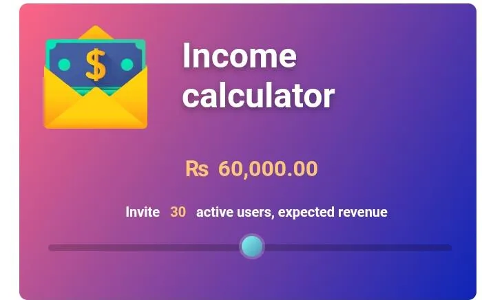5555bet Referral Income Calculator - 30 Users = Rs 60,000